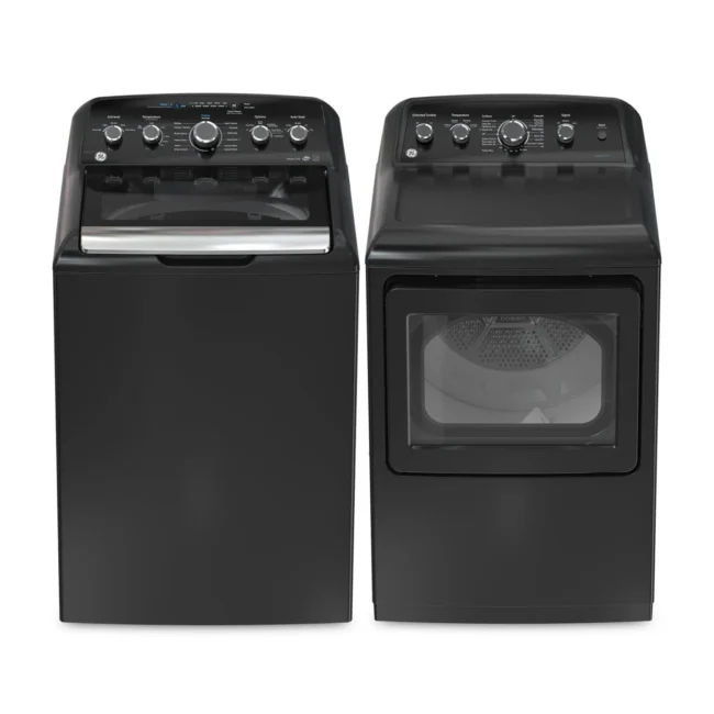 GE washer and dryer set - 27 inch, 4.9 cu.ft / 7.2 cu.ft, top load, dark grey - GTW491BMRDG & GTD49EBMRDG