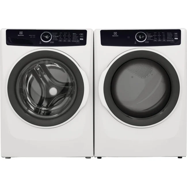 Electrolux washer & dryer set - 27 inch, 5.2 cu.ft / 8 cu.ft, steam, stackable, white - ELFW7437AW & ELFE743CAW