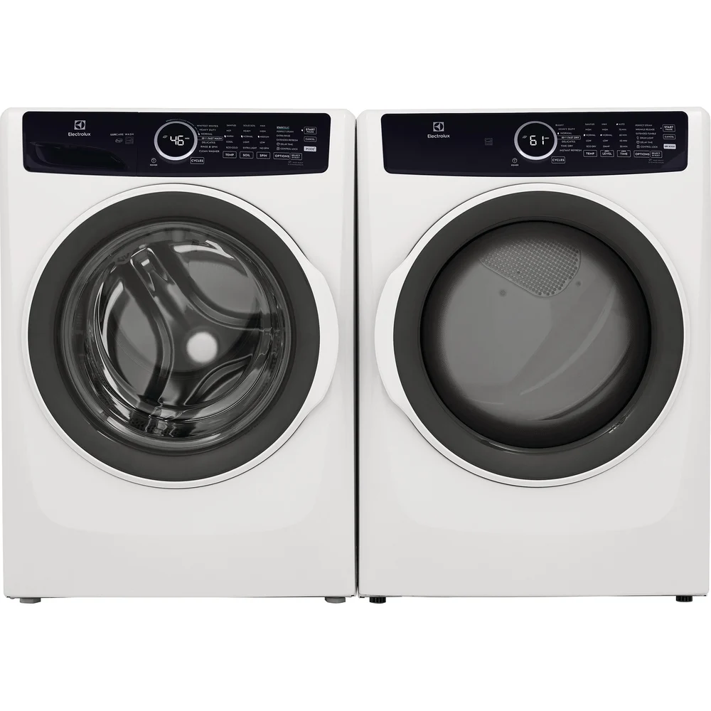 Electrolux washer & dryer set - 27 inch, 5.2 cu.ft / 8 cu.ft, steam, stackable, white - ELFW7437AW & ELFE743CAW