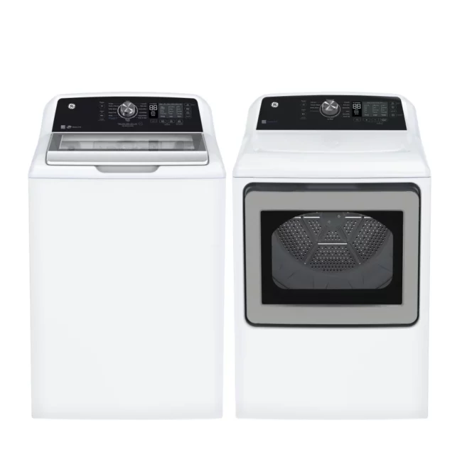 GE washer and dryer set - 27 inches, 5.3 cu. ft. + 7.4 cu. ft., white - GTW681BMRWS & GTD68EBMRWS