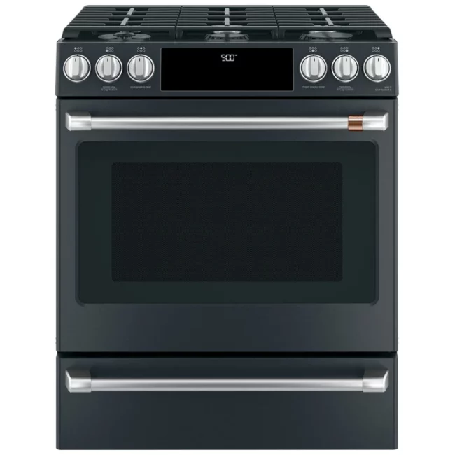 Cuisinière à biénergie GE Café – 30 pouces, 5,6 pi³, noir – CC2S900P3MD1