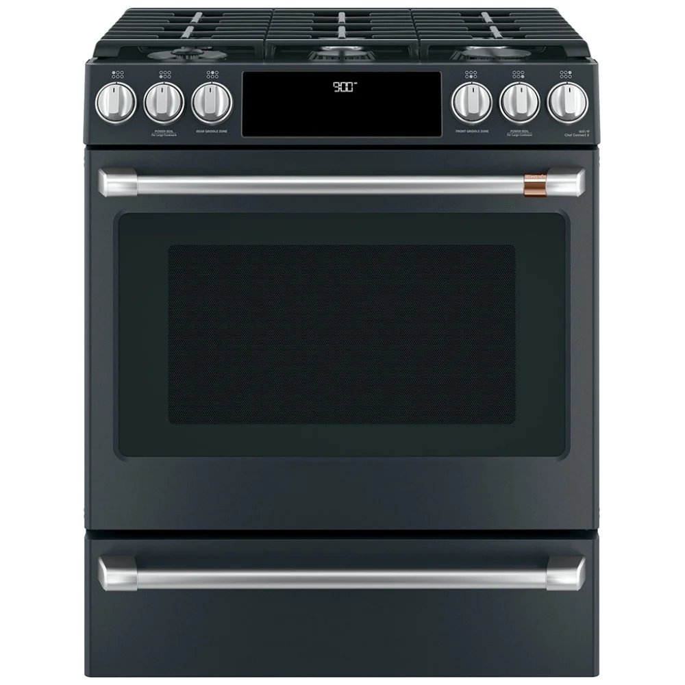 Cuisinière à biénergie GE Café – 30 pouces, 5,6 pi³, noir – CC2S900P3MD1
