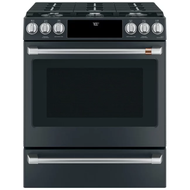 Cuisinière à gaz GE Café – 30 pouces, 5,6 pi³, noir – CCGS700P3MD1