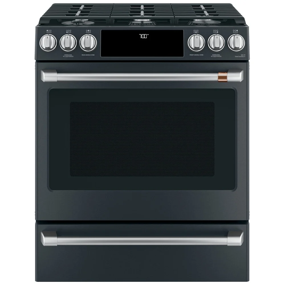 Cuisinière à gaz GE Café – 30 pouces, 5,6 pi³, noir – CCGS700P3MD1