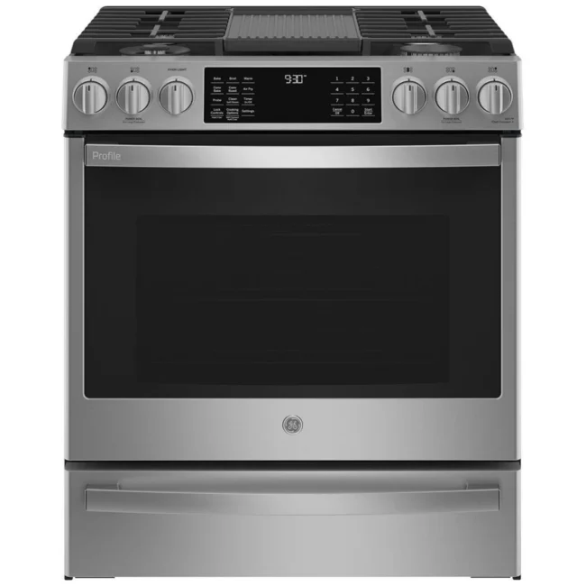 Cuisinière à gaz GE Profile – 30 pouces, 5,6 pi³, convection véritable, inox – PCGS930YPFS