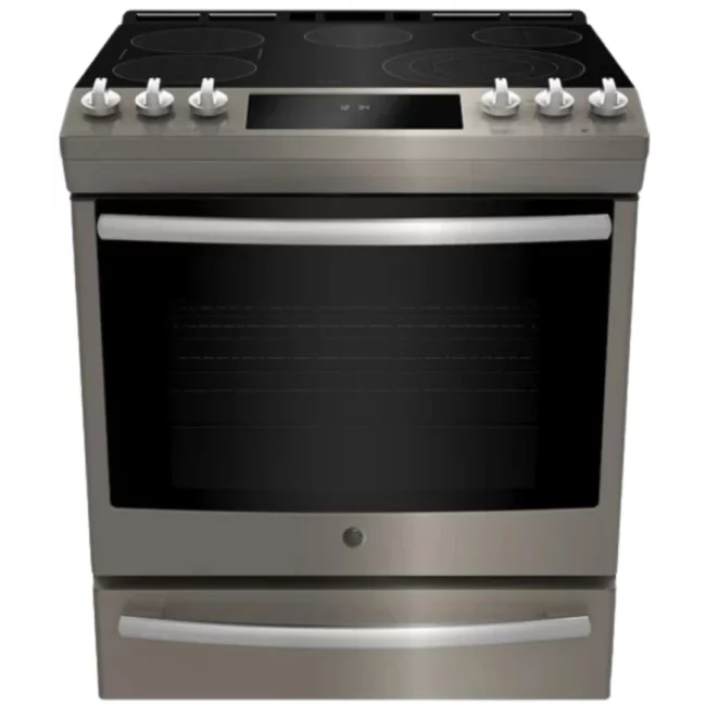 Cuisinière électrique GE Profile – 30 pouces, 6,3 pi³, ardoise – PCS940EMES