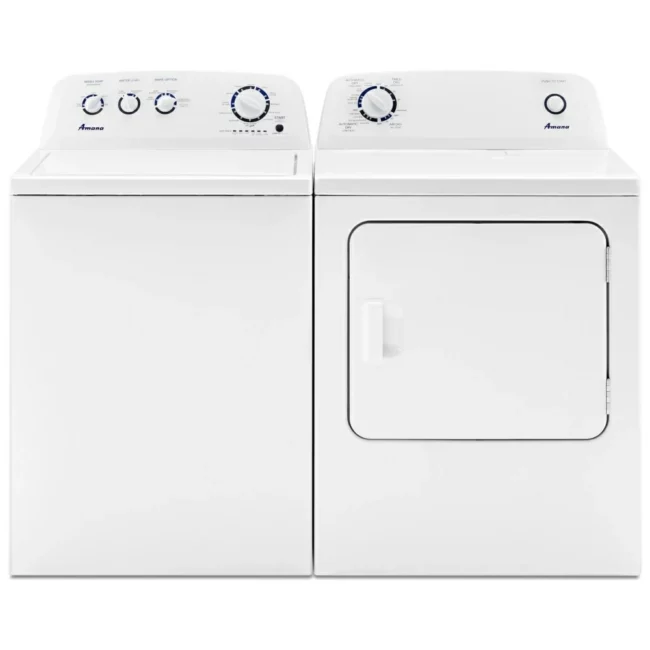 Amana washer and dryer set, 28 inches, white - NTW4519JW & YNED4655EW