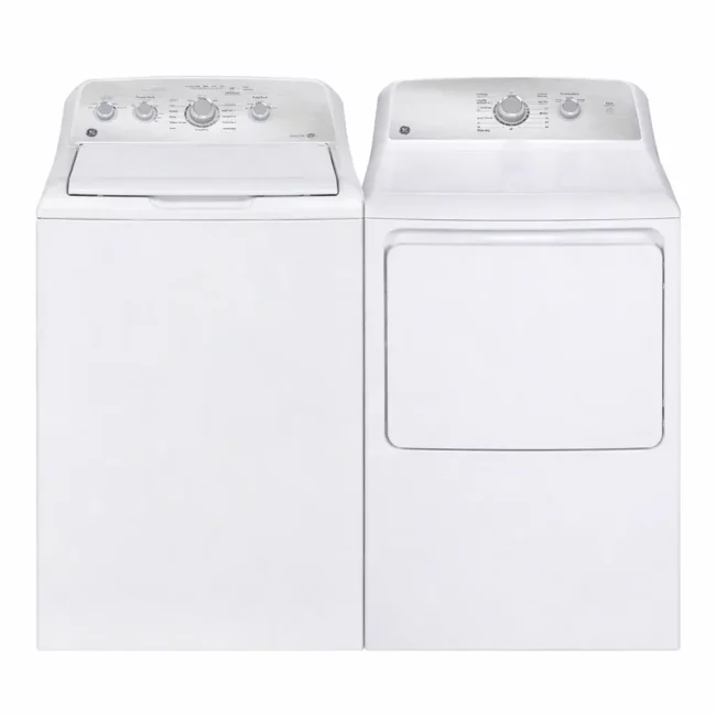 GE Washer & Dryer Set - 27 inch, 4.9 cu. ft. washer & 6.2 cu. ft. electric dryer, white - GTW451BMRWS & GTX33EBMRWS