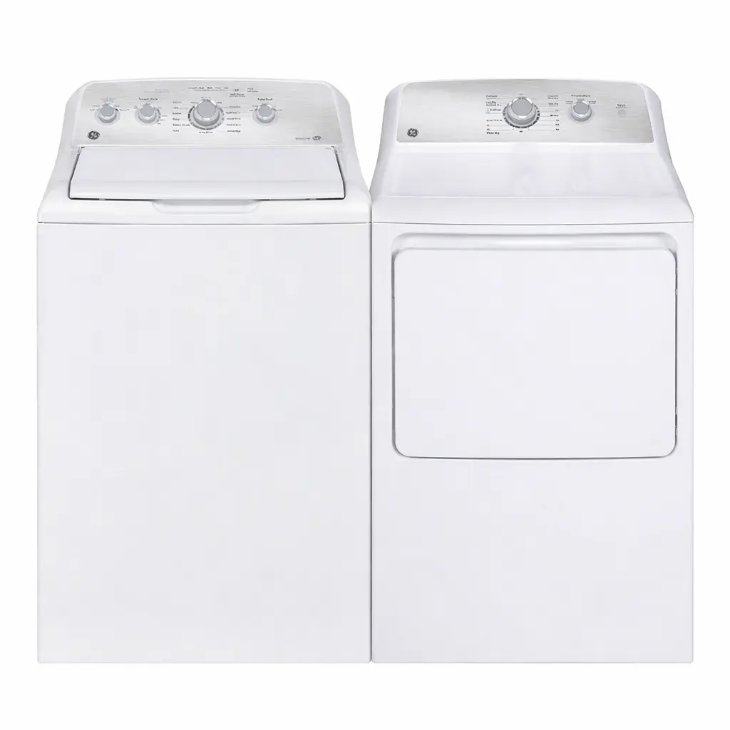 GE Washer & Dryer Set - 27 inch, 4.9 cu. ft. washer & 6.2 cu. ft. electric dryer, white - GTW451BMRWS & GTX33EBMRWS