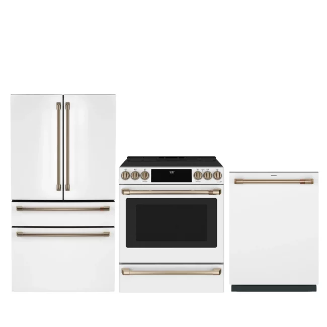 GE Café matt white kitchen set - Fridge + induction stove + dishwasher - CJE23DP4WW2 + CCHS900P4MW2 + CDT888P4VW2