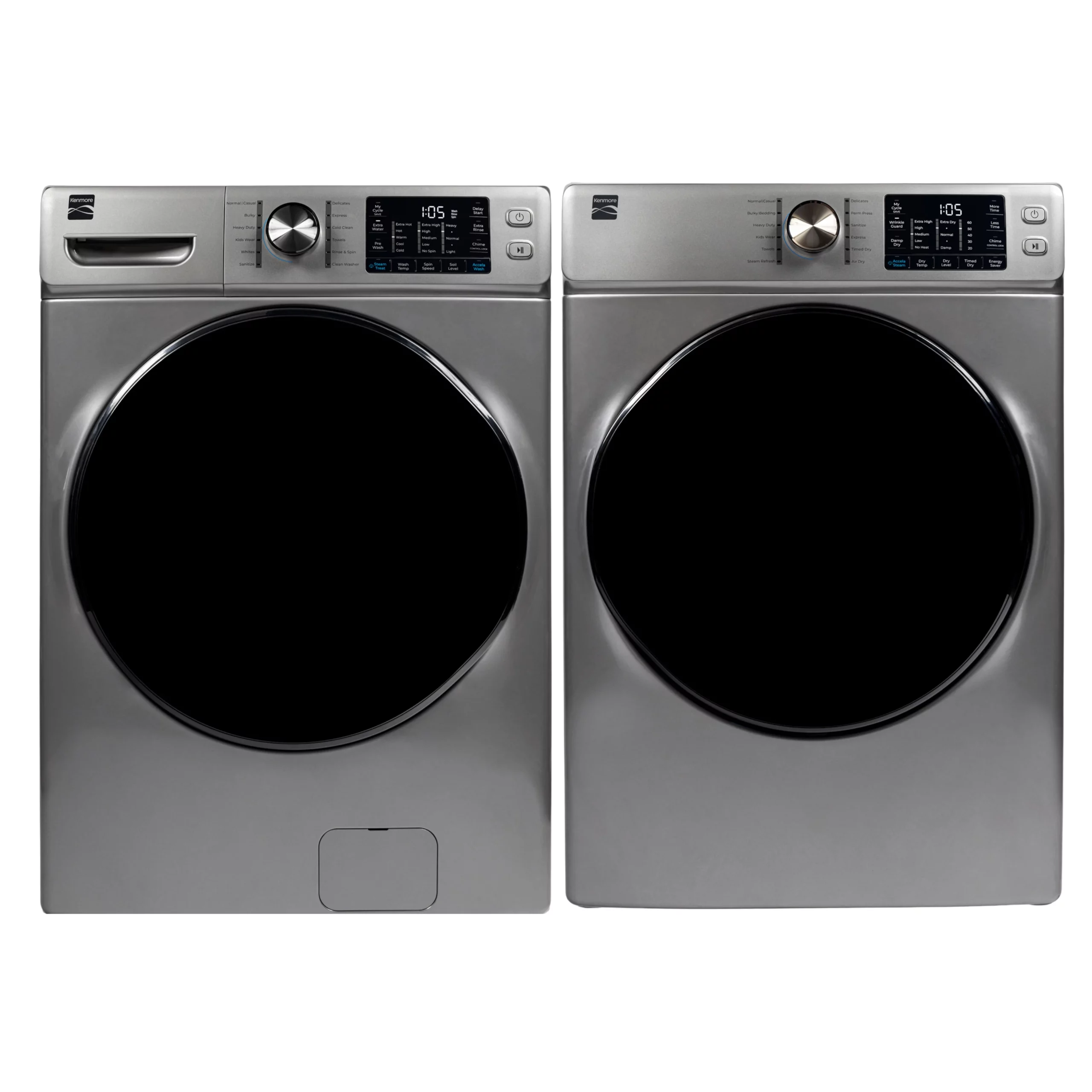Kenmore 27 inch washer & dryer set - 4.5 cu.ft / 8.0 cu.ft, front load, diamond grey - 42273 & 92273