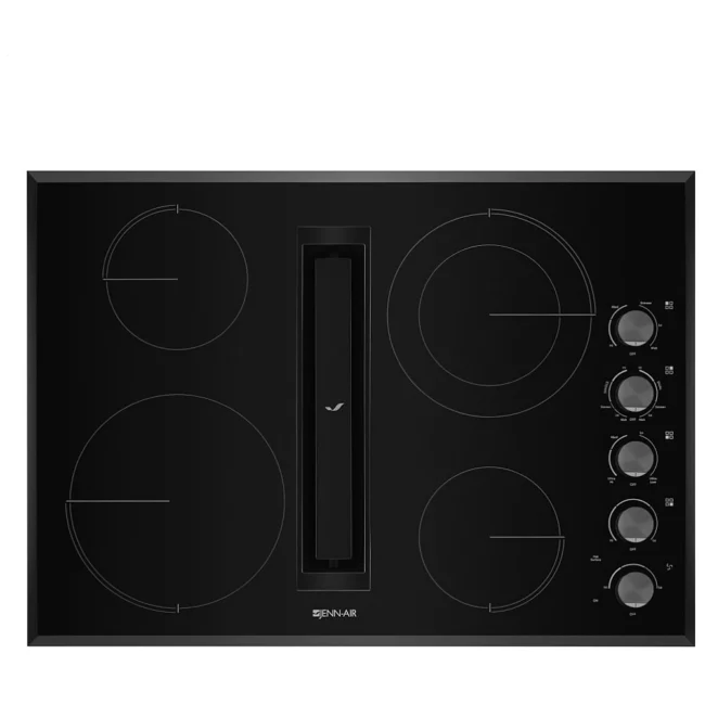 Plaque de cuisson électrique JennAir 30 pouces, Euro Style, avec système de ventilation intégré (downdraft), noire – JED3430GS
