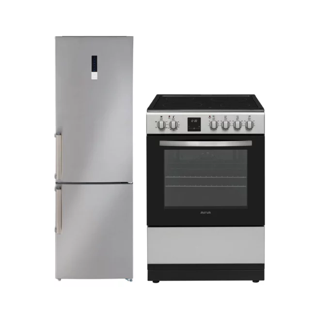 24-inch compact kitchen set - Moffat refrigerator + Aviva electric range - MBE11DSVSS & ACRE24CSB