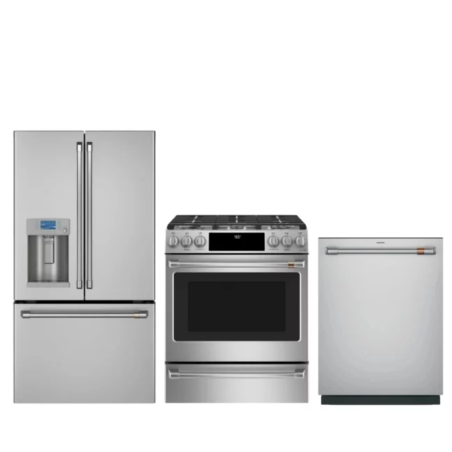 GE Café stainless steel kitchen set - refrigerator, dual-energy stove and dishwasher - CYE22TP2MS1 + CDT858P2VS1 + CC2S900P2MS1