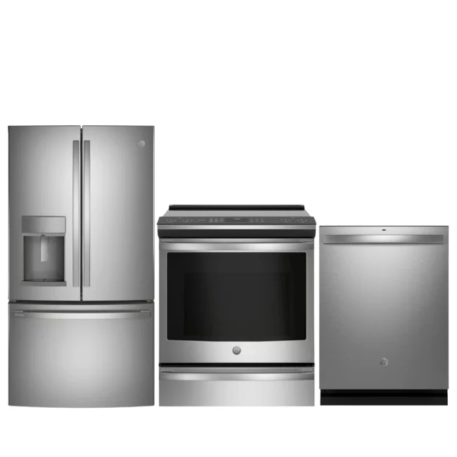 GE Profile stainless steel kitchen set - refrigerator, induction stove and dishwasher - PYD22KYNFS + PCHS920YMFS + GDT650SYVFS