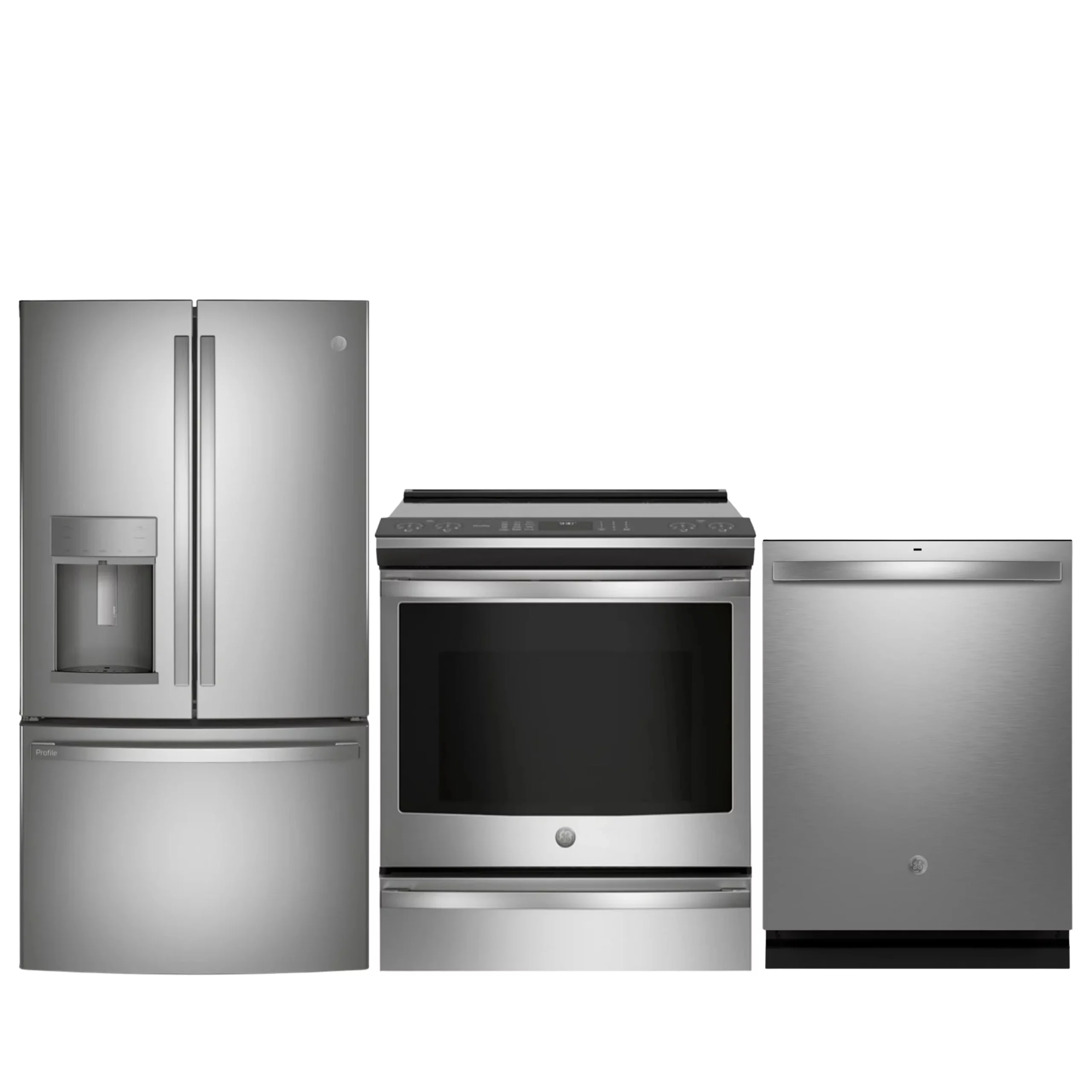 GE Profile stainless steel kitchen set - refrigerator, induction stove and dishwasher - PYD22KYNFS + PCHS920YMFS + GDT650SYVFS