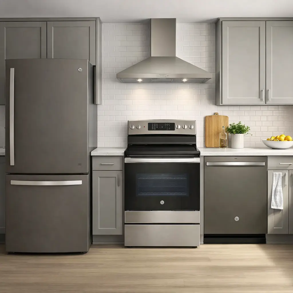 Ensemble cuisine GE ardoise – réfrigérateur, cuisinière, hotte et lave-vaisselle - GDE21DMKES + JCB840ETES + JVW5301EJESC + GDT650SMVES - Image 2