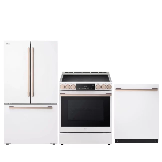 LG Studio white kitchen set - refrigerator, induction stove and dishwasher - SRFB27W3 + LSIS6338NE + SDWB24W3