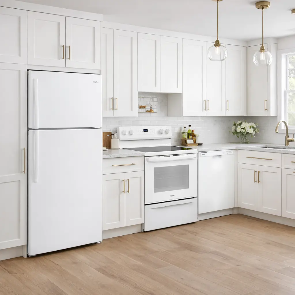 Ensemble de cuisine Whirlpool blanc – réfrigérateur 30 pouces + cuisinière électrique + lave-vaisselle 24 pouces - WRT148FZDW + YWFES3330RW + WDF341PAPW - Image 2