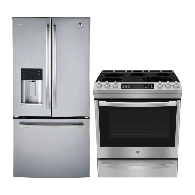 GE Profile kitchen set - stainless steel refrigerator and range - PYE18HYRKFS & PCS940YMFS