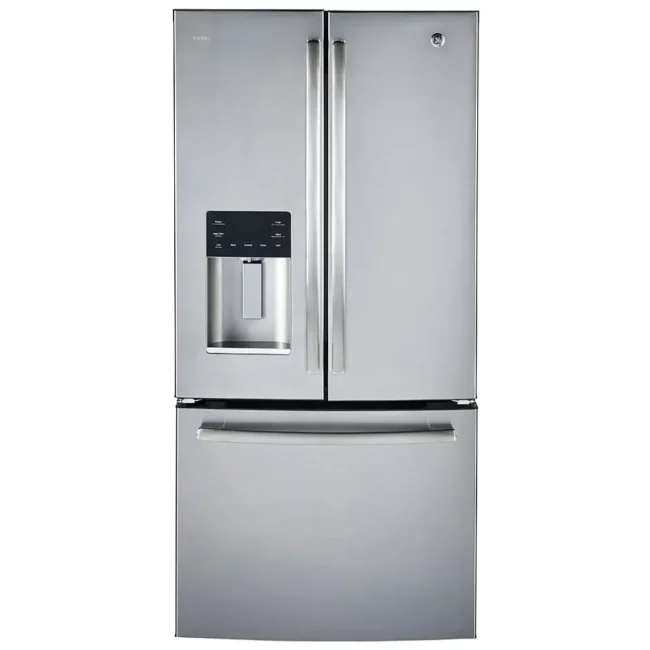 GE Profile 33-inch Stainless Steel Refrigerator, 17.5 cu. ft., Counter-Depth, French Doors – PYE18HYRKFS