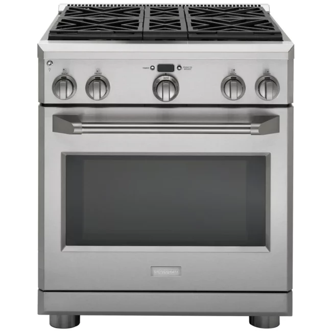 Cuisinière à biénergie Monogram – 30 pouces, 5,3 pi³, convection, autonettoyante, 4 brûleurs, inox – ZDP304NP8SS