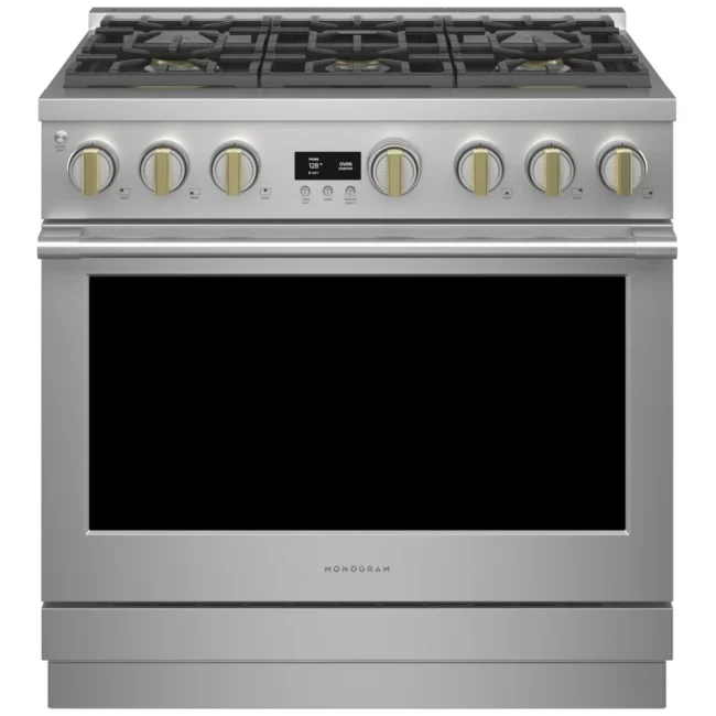 Cuisinière Monogram inox 36 pouces, 5,75 pi³, biénergie – ZDP366NTSS