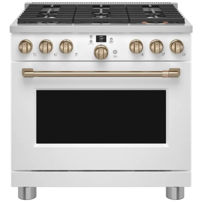 Cuisinière Café blanc mat 36 pouces, 5,75 pi³, biénergie – C2Y366P4TW2