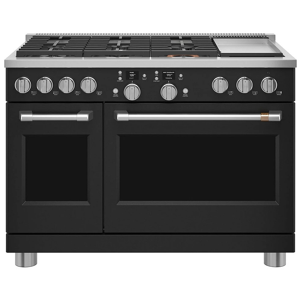 Cuisinière Café noir mat 48 pouces, 8,25 pi³, biénergie, double four – C2Y486P3TD1