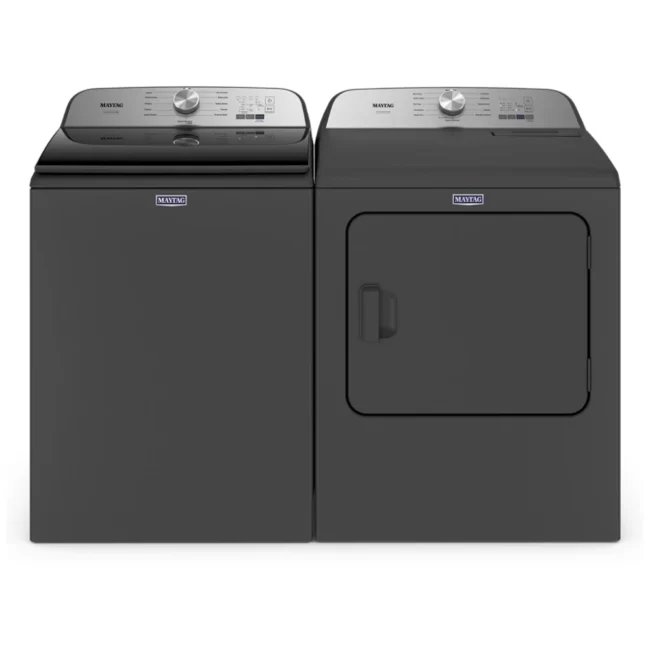 Ensemble laveuse-sécheuse Maytag – 27 pouces, 5,5 pi³ / 7 pi³, noir volcan – MVW6500MBK & YMED6500MBK