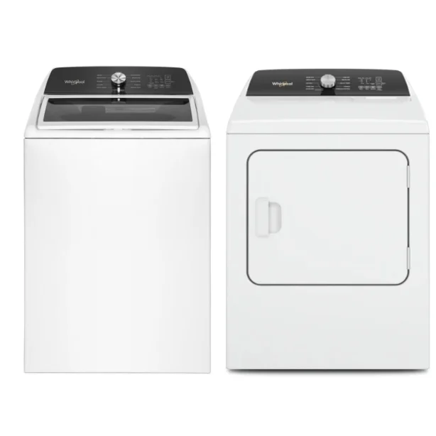 Whirlpool Washer-Dryer Set, White, 28-inch, 5.3 + 7.0 cu. ft. – WTW5020SW & YWED5010LW