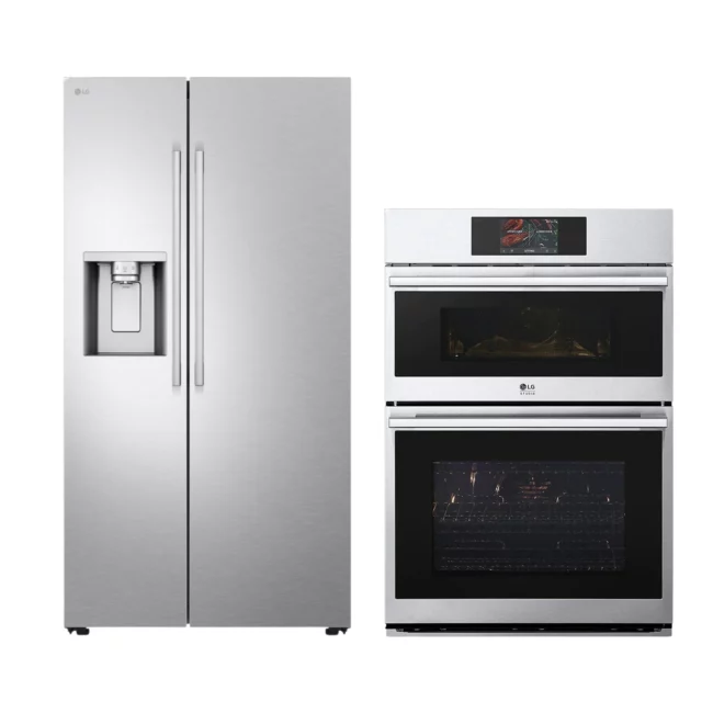 Combo cuisine LG inox – réfrigérateur côte-à-côte et cuisinière encastrée - LL27T3530S & WCES6428F