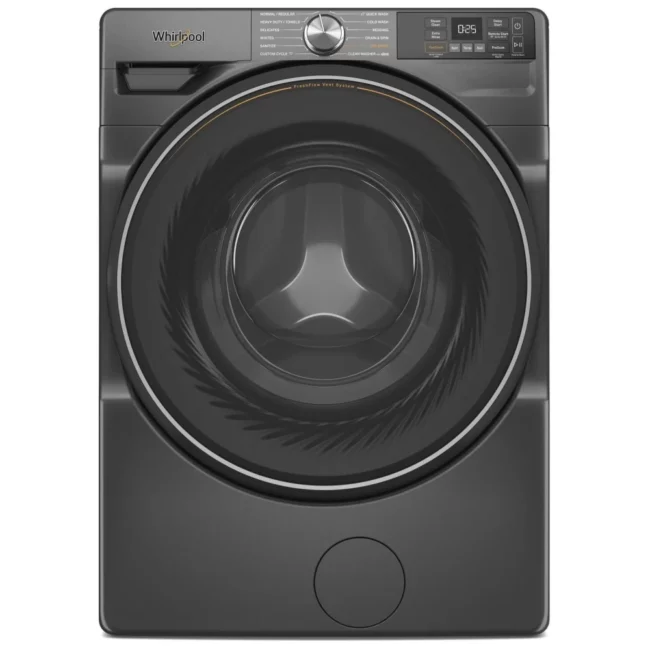 Laveuse Whirlpool noire 27 pouces, 5,2 pi³, chargement frontal, vapeur, Wi-Fi – WFW5720RU