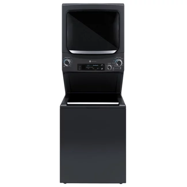 Centre de buanderie GE – 27 pouces, laveuse 4,5 pi³ & sécheuse électrique 5,9 pi³, noir – GUD57EEMTDG