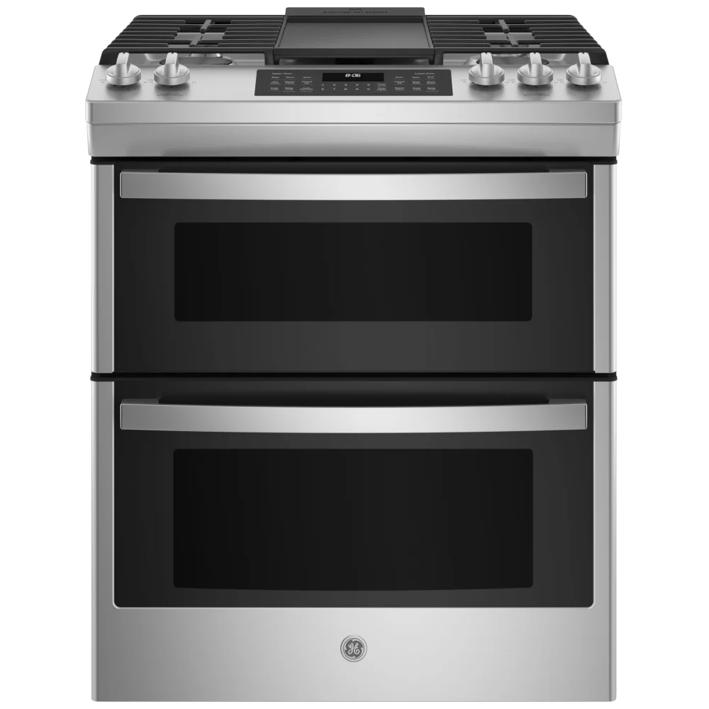 Cuisinière à gaz, double four GE – 30 pouces, 6,7 pi³, inox – JCGSS86SPSS