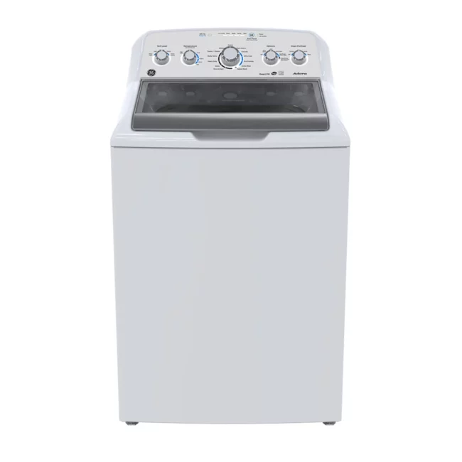Laveuse GE Adora – 27 pouces, 4,9 pi³, chargement vertical, blanc – GTW495DMNWS